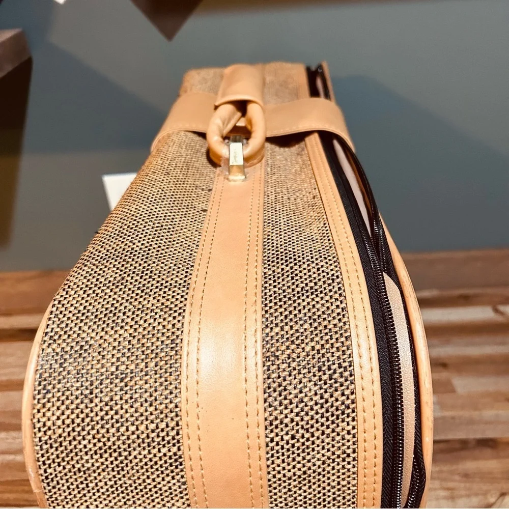 Vintage Fifth Avenue Tweed Hard-Sided Suitcase Tan Leather Trim